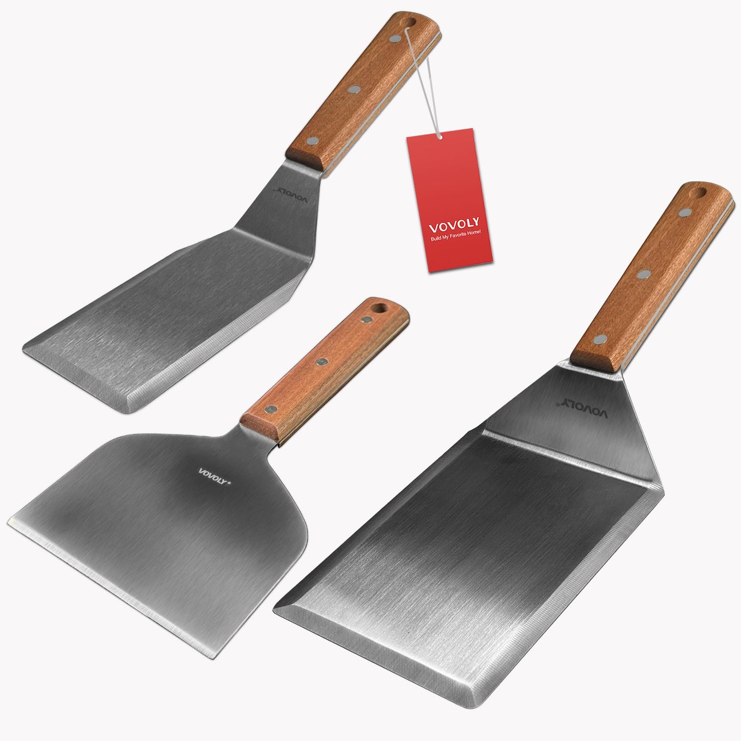 Stainless Steel Spatula Set, Grill Spatula Set with Full Tang Handle & Beveled Edges, Long Wide Spatula for Cast Iron Griddle BBQ Flat Top Grill, Pancake Turner, Smash Burgers Metal Flipper