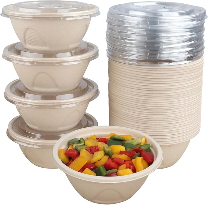 JAYEEY 25 oz Disposable bowls with lids food storage Plant Fibers 50 Pack