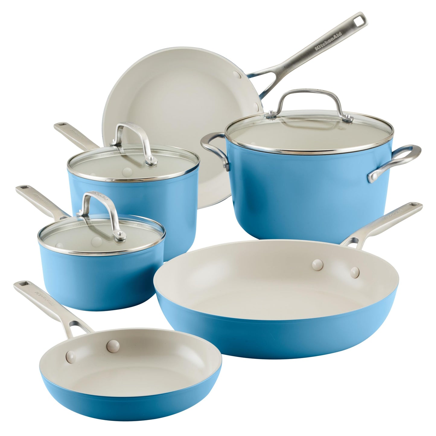KitchenAid Hard Anodized Ceramic 9-Piece Nonstick Cookware Set – Includes Fry Pans, Saucepan, Stockpot, Durable, Even Heating, Oven Safe to 500°F, Empire Red