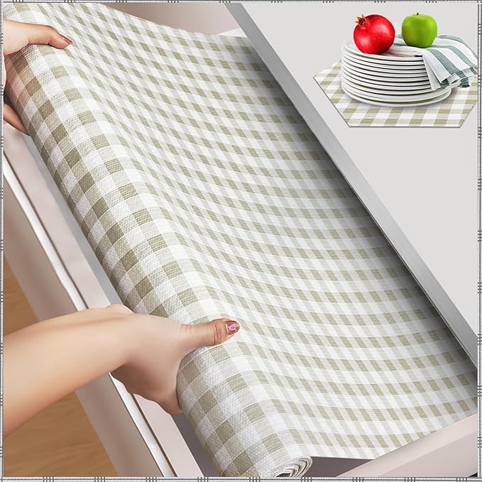 Beautysaid Shelf and Drawer Liner for Kitchen Cabinet, Non Adhesive Non Slip Shelf Paper Waterproof Washable Thickened for Dresser Pantry Shelve Bathroom Protector Liner(Checkered,12 in x 10 FT)
