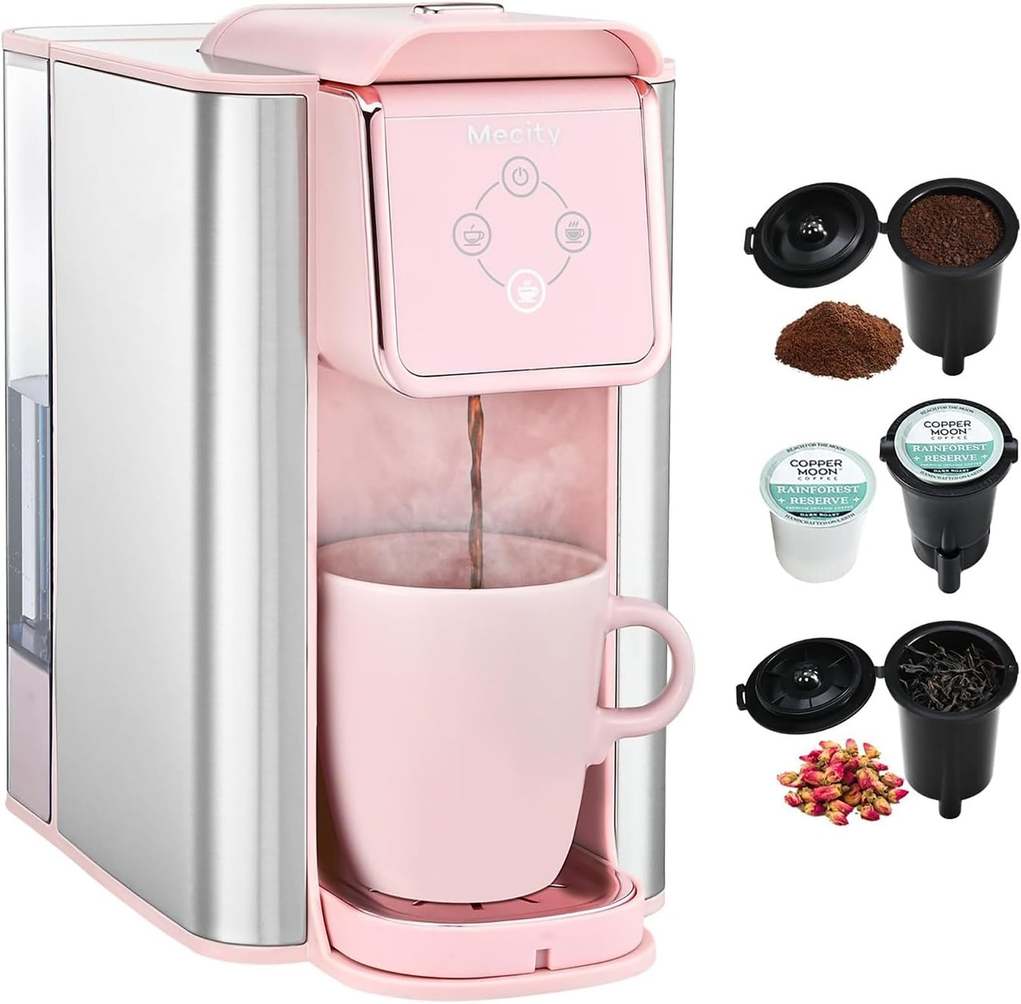 Mecity Coffee Maker 3 in 1 Single Serve Coffee Machine, Compatible with K cup Capsules, Instant Coffee Pot, Tea maker, 6,8,10 Oz Cup, Removable 50 Oz Water Reservoir, 120V 1150W, Dark Grey