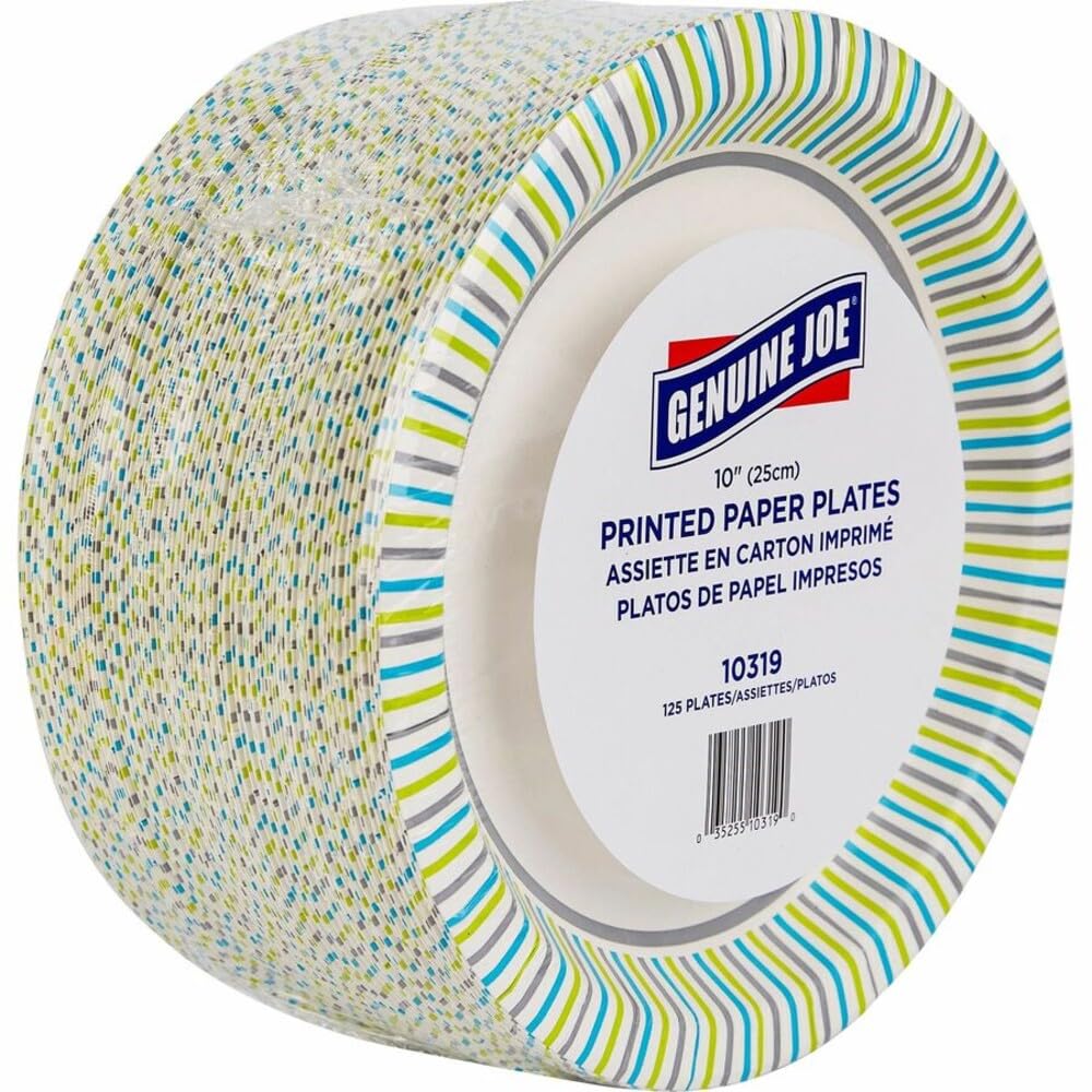 Genuine Joe Printed Paper Plates, 10" (Pack of 125)