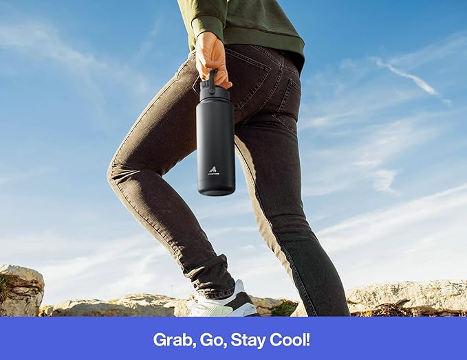 POWCAN 32 oz Insulated Water Bottle with 2-in-1 Straw and Spout Lid, Keep Cold 24H, Leak-Proof, BPA-Free, Double Wall Stainless Steel Water Bottle for Sports, Gym, Travel and School (Moonleaf Flutter)