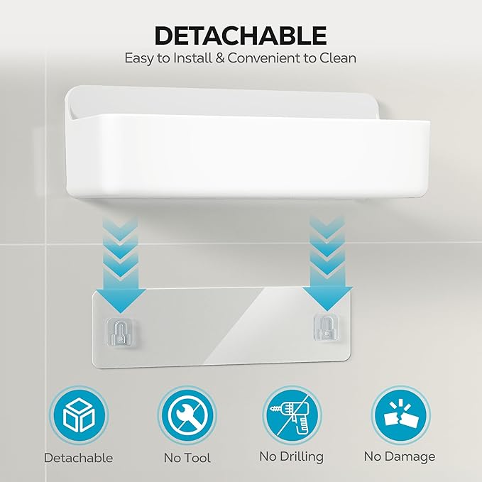 Nieifi Adhesive Wall Shelf, Shower Sheves 2 Pack, Shower Organizer for Bathroom Organization (White)
