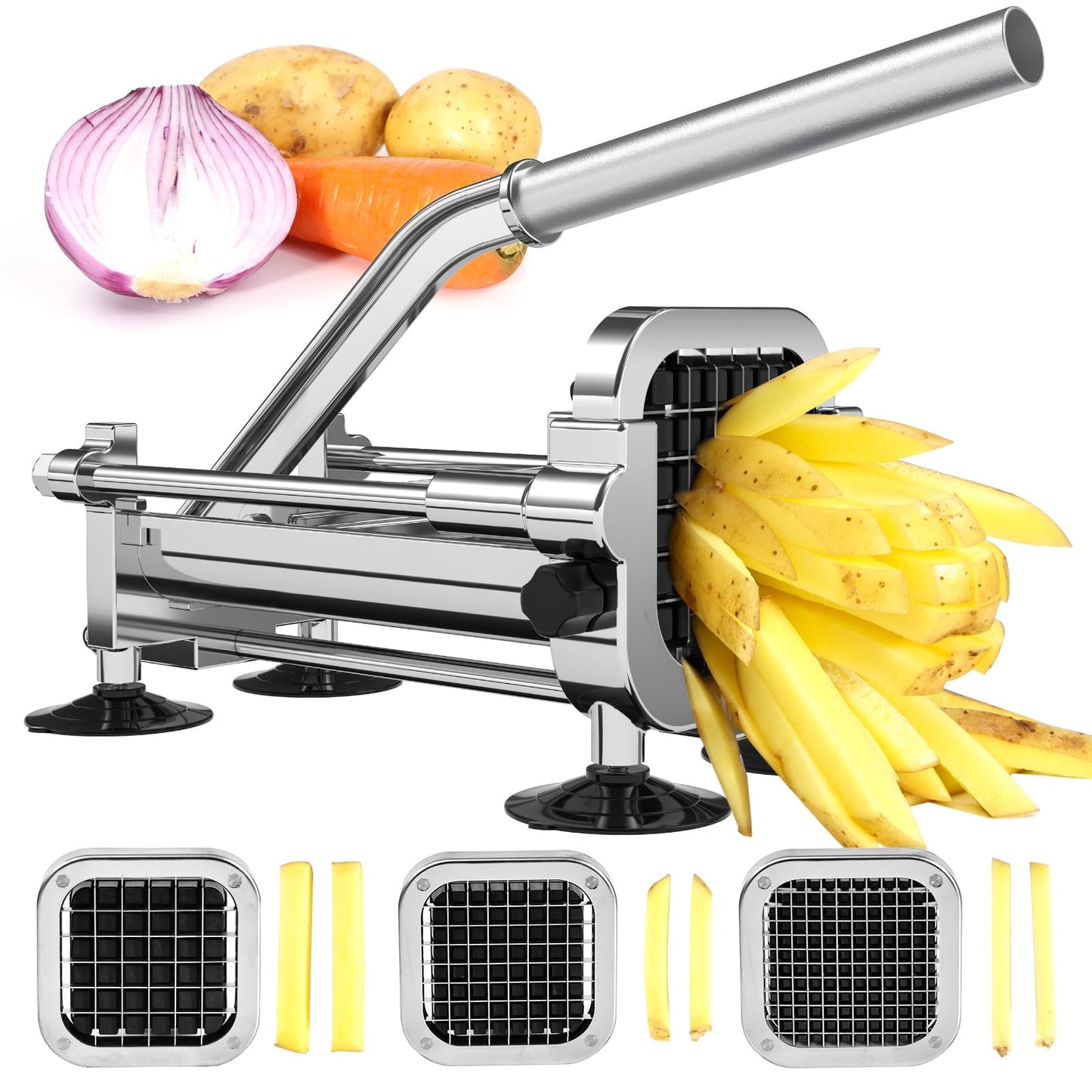 Potatoes French Fry Cutter with 2 Stainless Steel Blades (1/2 '' & 1/4 '')