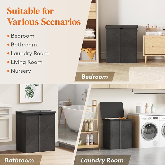 Lifewit 145L Large Laundry Basket with Lid, Laundry Hamper with Plastic Handles and Removable Bag, Foldable Tall Dirty Clothes Hampers for Laundry for Laundry Room, Bedroom, Bathroom, Dorm, Dark Gray