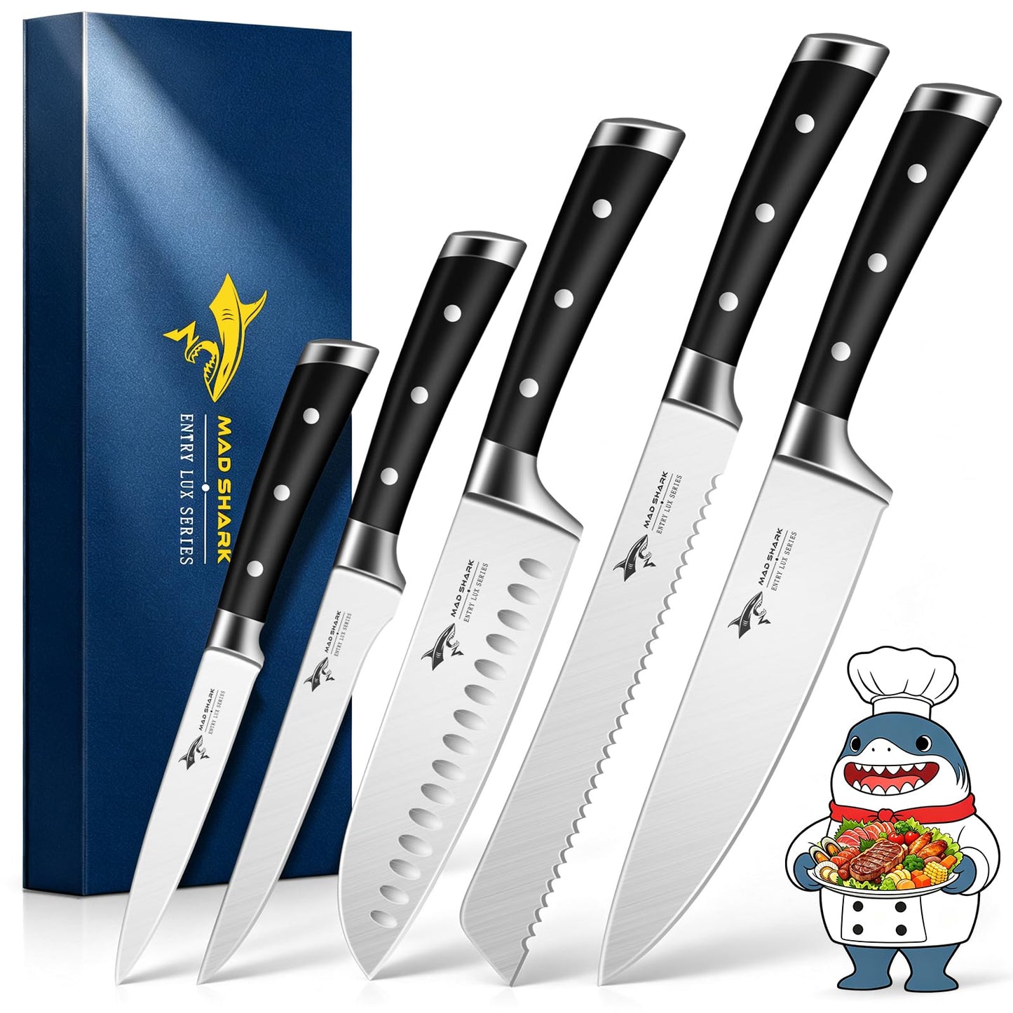 MAD SHARK Kitchen Knife Set 5 Piece,Chef Knife Set with Ergonomic Handle