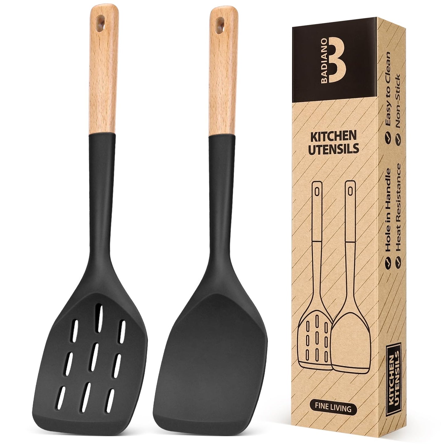 Badiano Silicone Spatula, Non Stick Turner for Cooking, Food Grade, White
