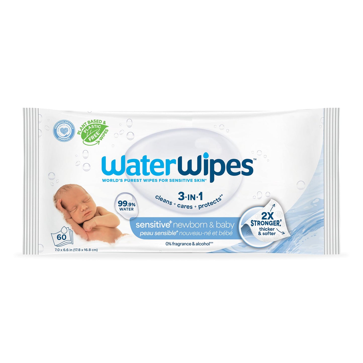WaterWipes Sensitive+ Newborn & Baby Wipes, 3-In-1 Cleans, Cares, Protects, 99.9% Water, Unscented & Hypoallergenic, 1080 Count (18 Packs)