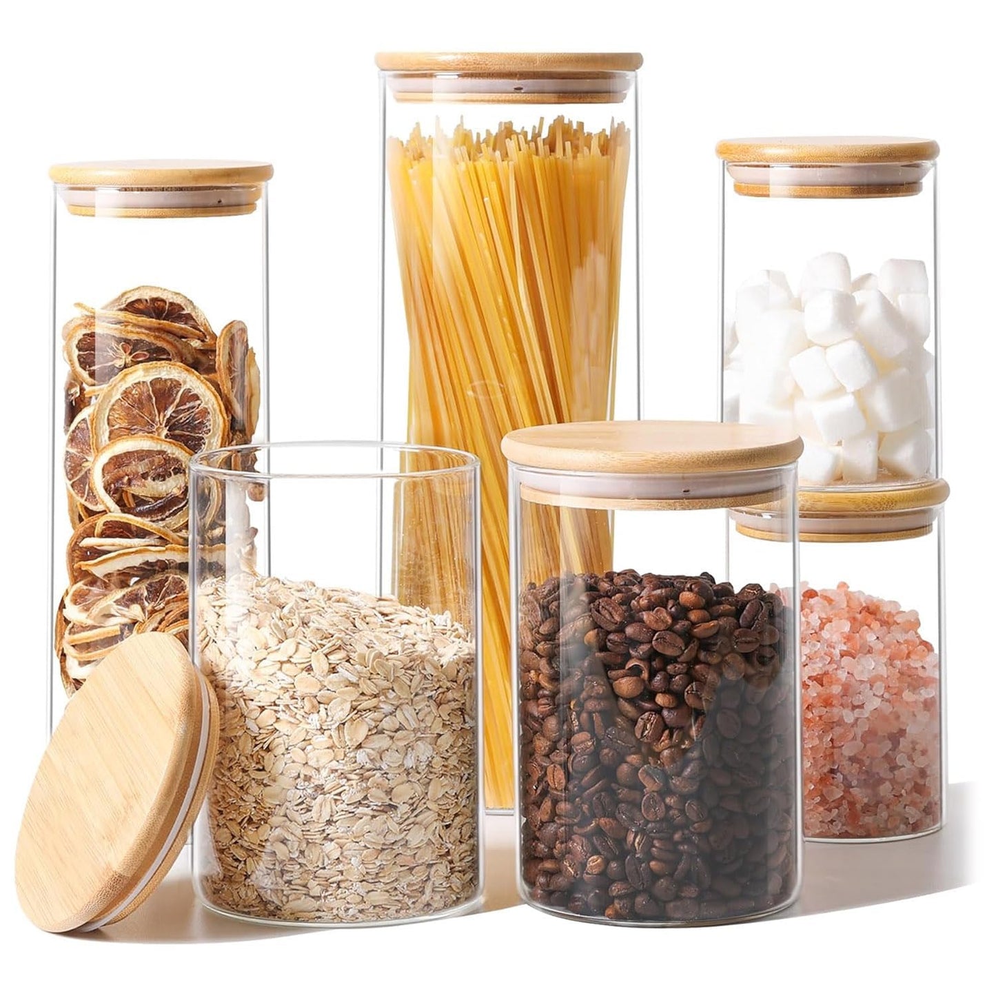 ComSaf Glass Storage Jars 6 Pack, Pasta Containers, Pantry Organization