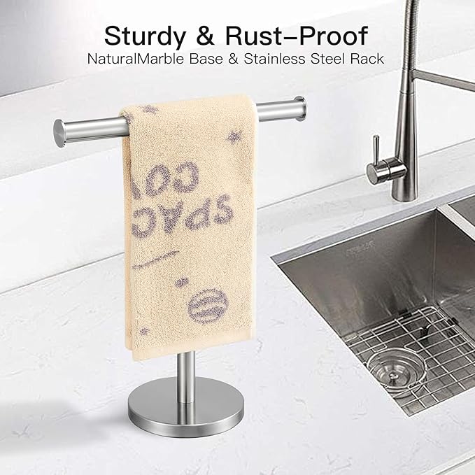 T-Shape Bath Hand Towel Holder Standing, SUS304 Stainless Steel Brushed Nickel T-Shape Towel Bar Rack Stand with Heavy Base, Tower Bar for Bathroom Kitchen & Countertop, 2 Pack