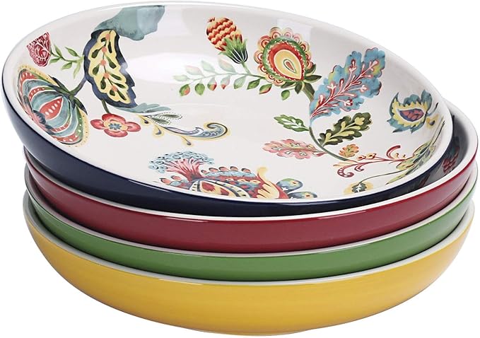 Bico Havana Pasta Bowls, 35oz Salad Bowl Set of 4, Large Ceramic Serving Dinner Bowls for Soup and Cereal, Microwave and Dishwasher Safe, Gift for Housewarming and Thanksgiving