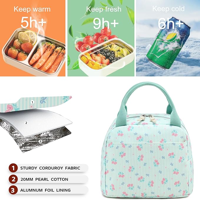 Bluboon Lunch Box for Women Cute Lunch Bag Reusable Insulated Lunch Bags Large Capacity Lunchbox Cooler for Work Picnic or Travel