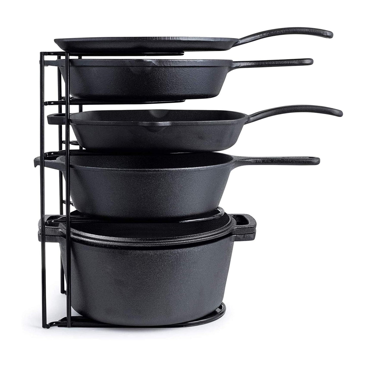 Cuisinel Pan Organizer for Cast Iron, XL 5-Tier Rack, Matte Black 15.9"