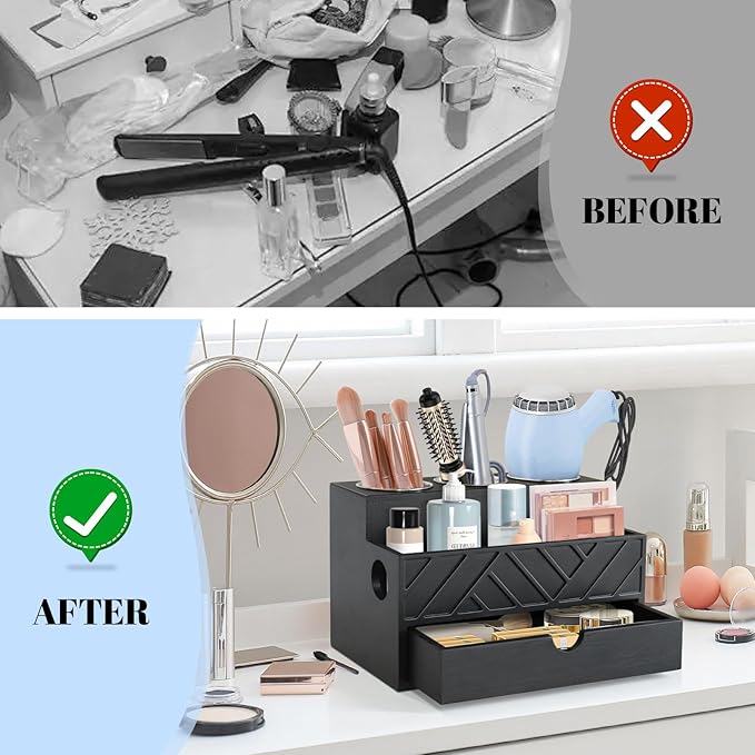 Hair Tool Organizer, Hair Dryer Holder with Drawer, Bathroom Countertop Organizer for Bathroom Accessories, Blow Dryer Organizer for Hair Styling Tools, Vanity Organizer for Bathroom, Vanity, Kitchen