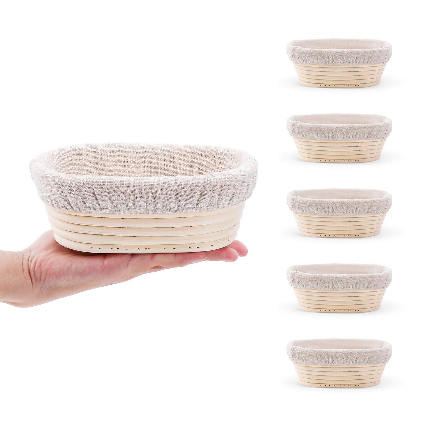 DOYOLLA Bread Proofing Baskets Set of 2 10 inch Oval Shaped Dough Proofing Bowls w/Liners Perfect for Professional & Home Sourdough Bread Baking