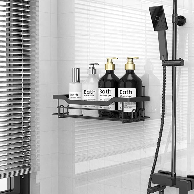Shower Caddy Shelves Organizer Rack, Single Pack Shower Caddy,No Drilling Wall Mounted Self Adhesive Shower Shelves for Inside Shower, Matte Black