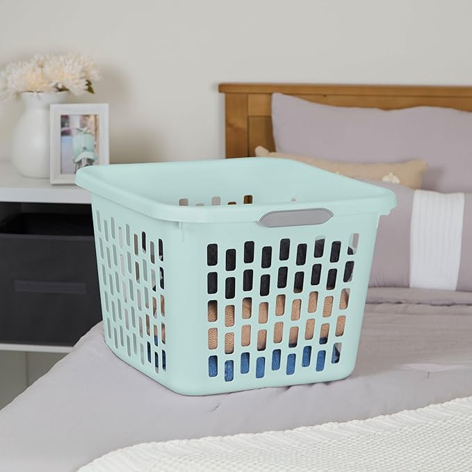 Sterilite Laundry Basket, Plastic Clothes Hamper, Large Square Bin with Comfort Grip Handles and Reinforced Rim, 1.5 Bushel Capacity, White, 24 Pack