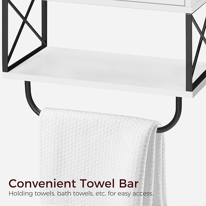 Bathroom Wall Cabinet with 2 Door and Adjustable Shelf, Farmhouse Medicine Cabinet with Towel Rack, 3-Tier Wall Mounted Storage Cabinet Over The Toilet for Bathroom Laundry Room, White