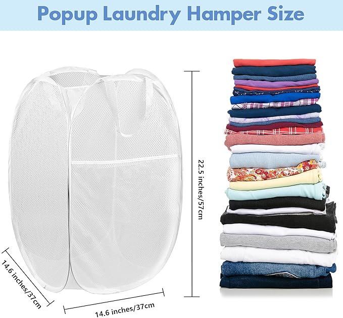 DUCOO Pop Up Laundry Hamper, 14.6 x 14.6 x 22.5 in, Mesh, Foldable, White