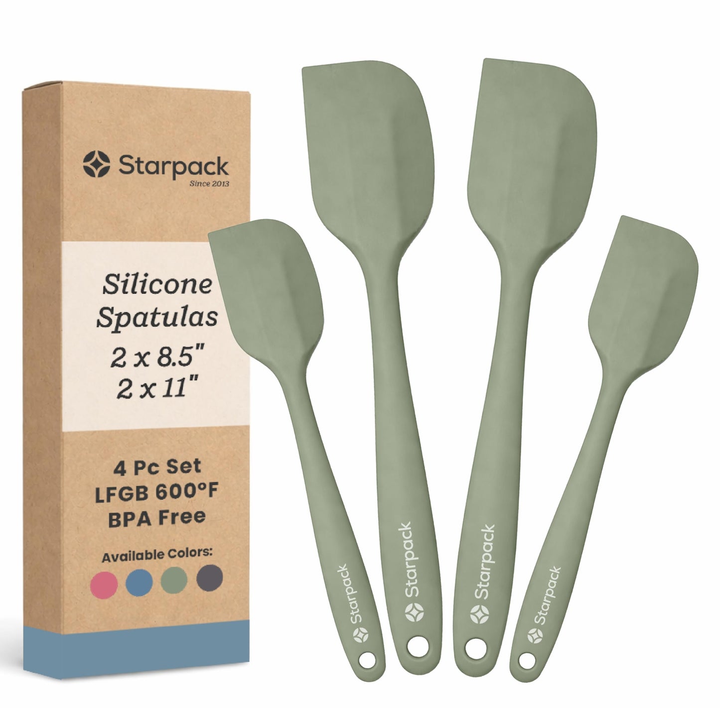 Starpack 'Scrape and Stir' Silicone Rubber Spatula Set (4-Piece) - LFGB Non Toxic, 600°F Heat Resistant, BPA-Free, One-Piece Kitchen Baking Spatulas - Dishwasher Safe for Nonstick Cookware Earthy Pink