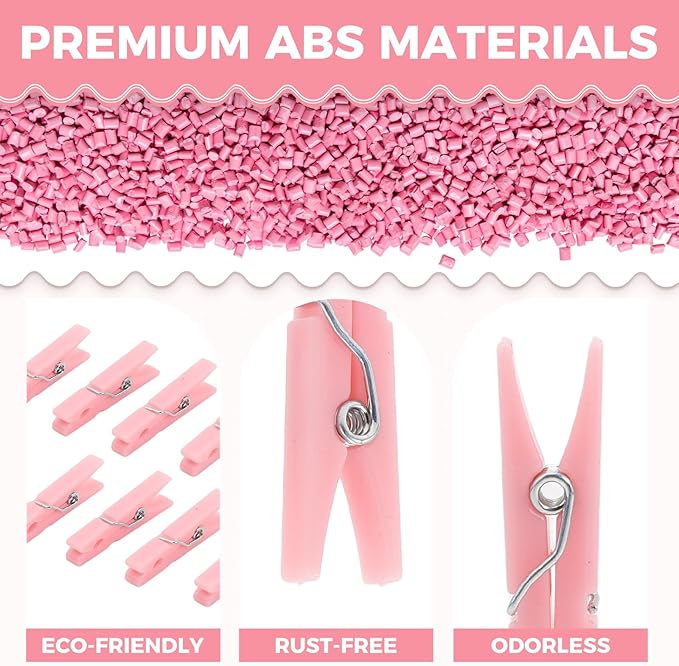 100PCS Baby Shower Clothespins Games Girl Plastic Clothes Pin with Waterproof Bag Mini Pink Pin Bulk 1.37 inch for Party Decorations, DIY Crafts