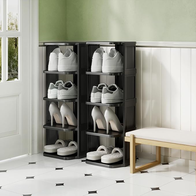 Kitstorack 10 Tiers Stackable Shoe Rack for Closet and Front Door Entrance - Free Standing Plastic Stand, Narrow Tall Vertical Organizer for Small Spaces Storage