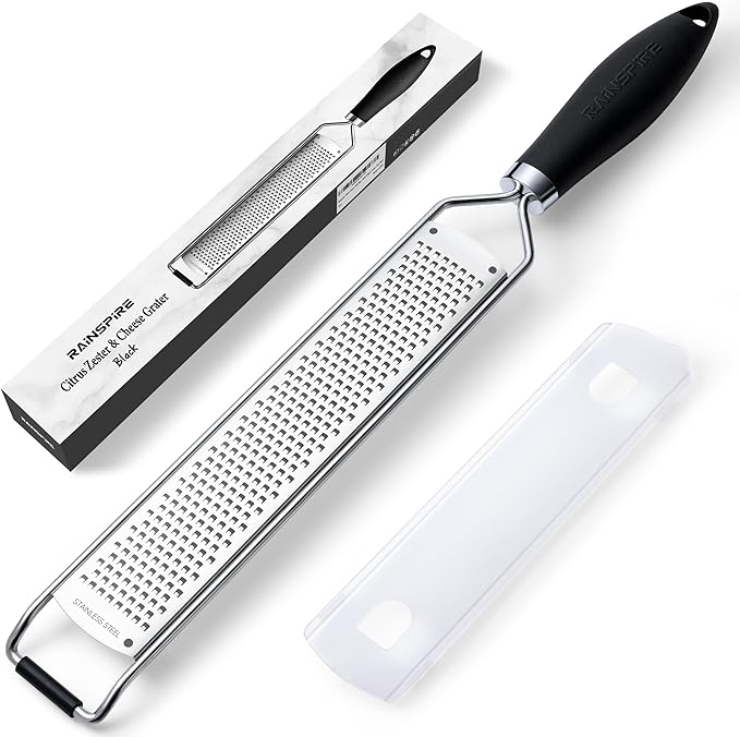 Rainspire Zester Grater with Handle, Lemon Zester Cheese Grater for Kitchen Stainless Steel, Parmesan Cheese Garlic Nutmeg Chocolate Fruits Vegetables Ginger Grater, Fine, Red