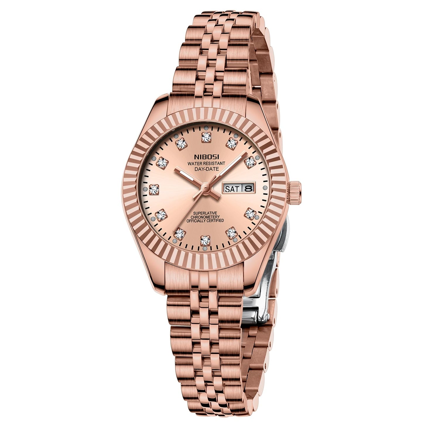 NIBOSI Watches for Women Analog Quartz Stainless Steel Dial Rose Gold Bracelet with Day Date Luminous Waterproof Dainty Classic Luxury Diamond Elegant Dress Women's Watch for Small Wrists