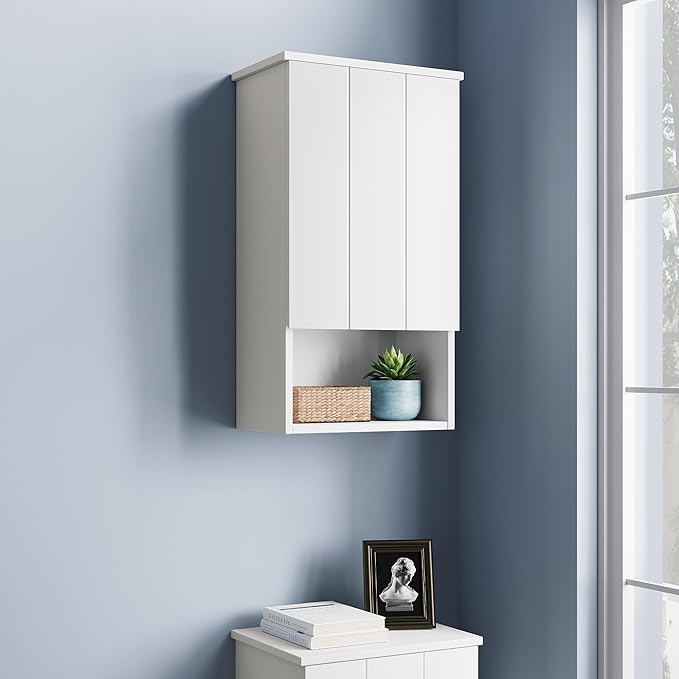 Bathroom Wall Cabinet with Single Door, Soft-Close Hinges, 15x27 inch Wooden Medicine Cabinet for Small Kitchen, Laundry, Entryway, Durable MDF Construction