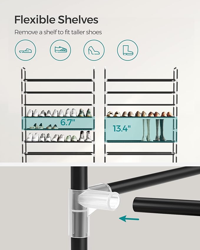 SONGMICS Shoe Rack, 10-Tier Shoe Shelf, Shoe Storage Organizer, 11 x 37 x 68.9 Inches, Metal Frame, Non-Woven Fabric Shelves, for Entryway, Bedroom, Black ULSH11H