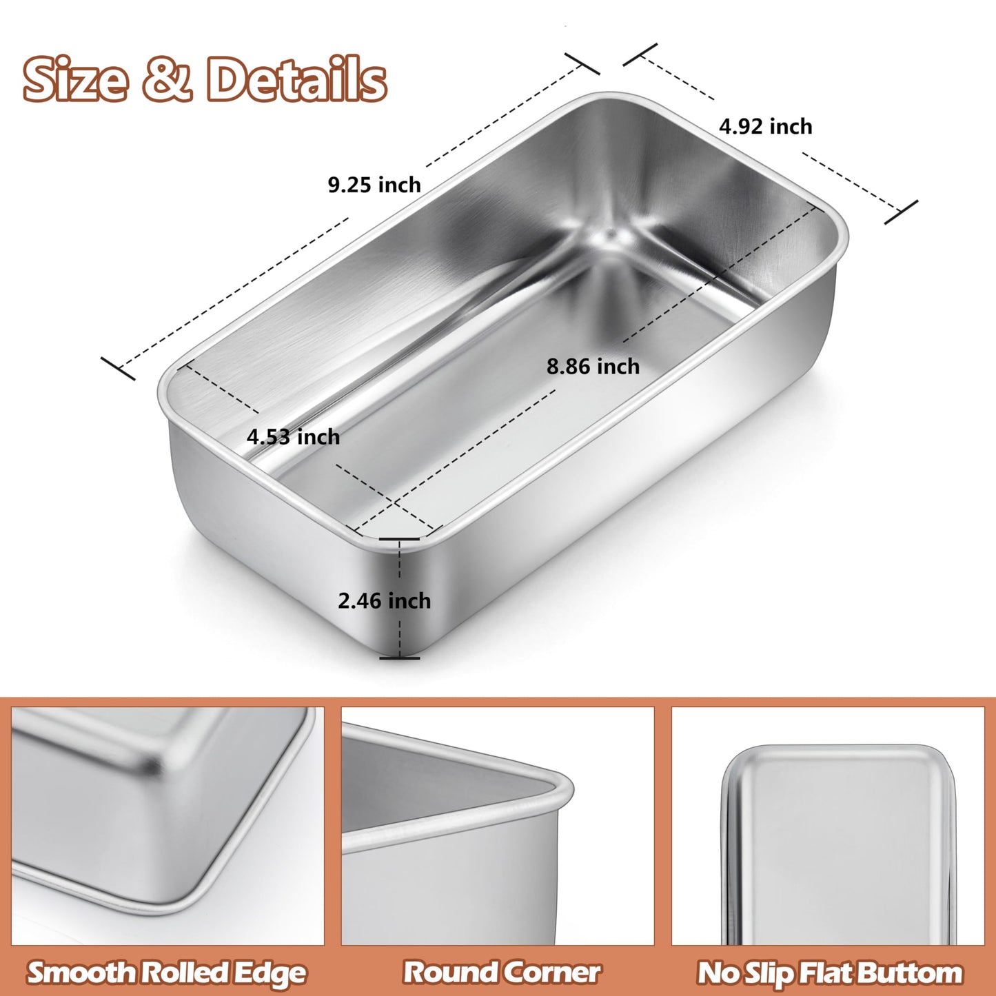 LIANYU Loaf Pan for Baking Bread, 9x5In Stainless Steel Bread Pan, 4 Pack