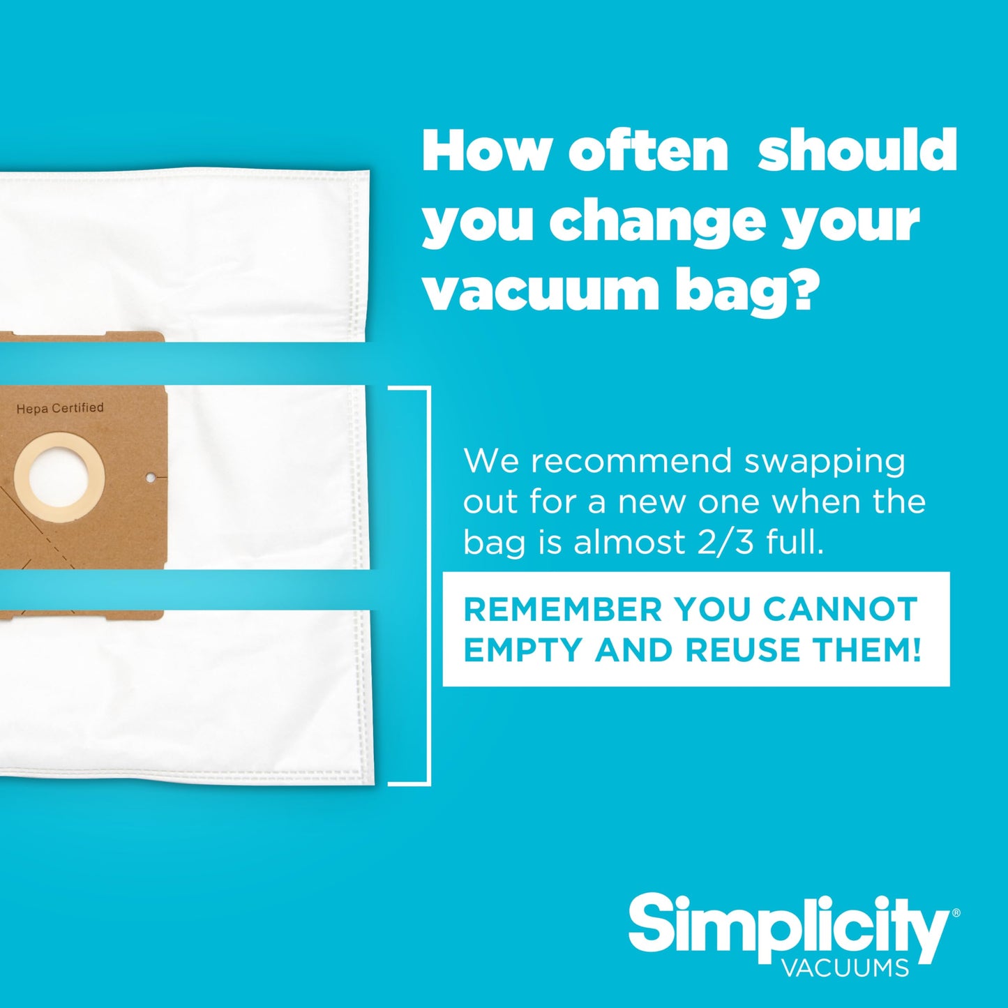 Simplicity Jill Vacuum Bags, Type Z, SZH-6 Replacement Bags, 6-pack Set