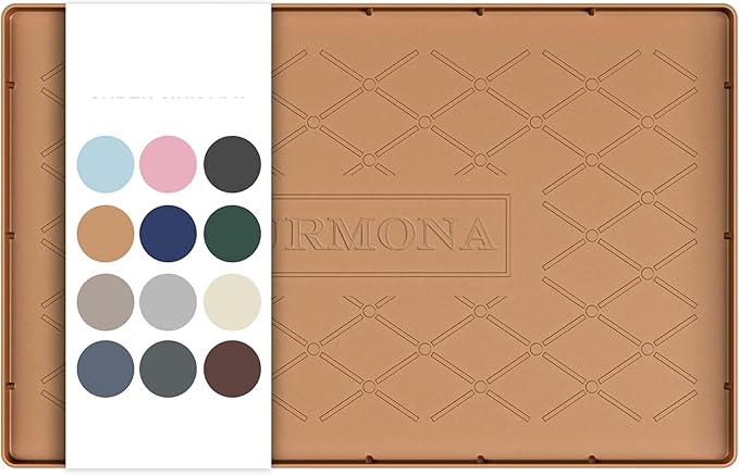 URMONA 19" x 12" Waterproof Silicone Mat in Multiple Sizes & Colors, Under Sink Mat for Kitchen & Bathroom, Pet Food Pad for Dogs & Cats, Kitchen Cabinet Liner, Multi-Purpose for Storage(Khaki)