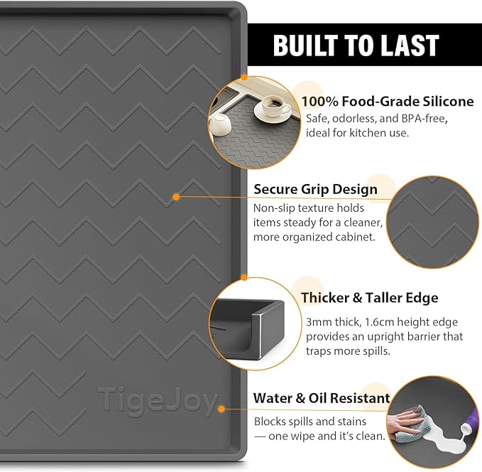 TigeJoy 37" x 22" Under Sink Mats for Kitchen Waterproof, Leak-Proof Silicone Mat Sink Protector and Cabinet Liner, Kitchen Essentials Organizer and Storage, Boot or Shoe Tray, Pet Feeding Mat