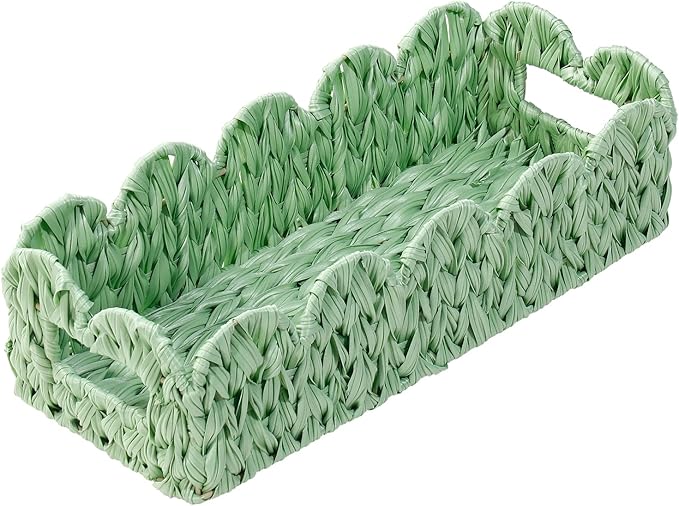 Green Toilet Tank Basket,Toilet Paper Storage Basket Bathroom Counter Organizer Wicker Baskets for Organizing,Holds Up to 3 Mega Rolls,Green Decor Bathroom