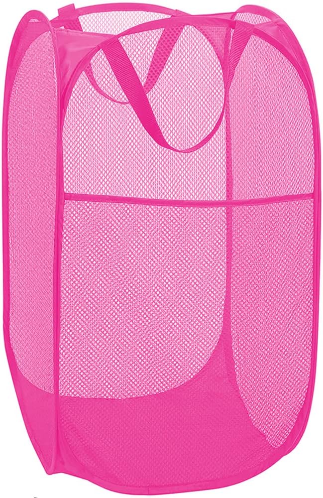 Deluxe Strong Mesh Pop up Laundry Hamper Basket with Side Pocket for Laundry Room, Bathroom, Kids Room, College Dorm or Travel Blush