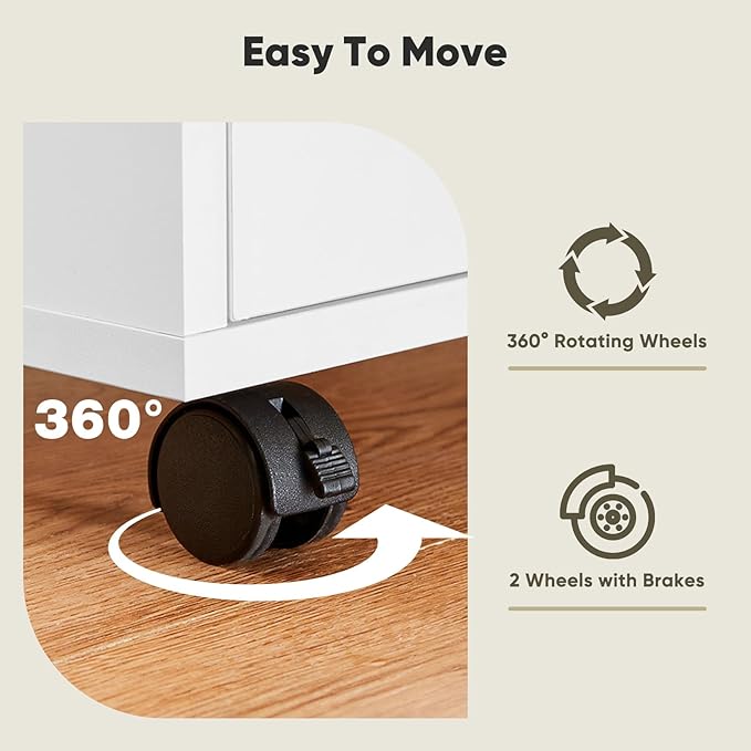 OLIXIS 7 Drawer Mobile File Cabinet Under Desk Storage Organization with Wheels Vertical Filing Chest Rolling Wood Small Desk Printer Stand for Home Office, 15.75"D x 18.74"W x 34.25"H, White