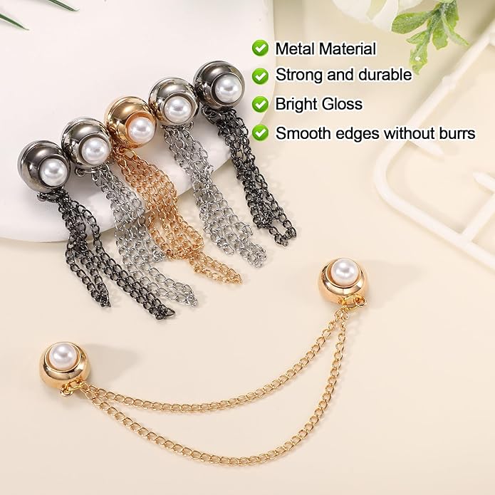 6pcs Magnetic Clothing Clips with Chain, Multi-Function Magnet Button Pins Hijab Cuff Clips for Fixing Hem of Clothes Long Pants Legs Sleeves of Shirts