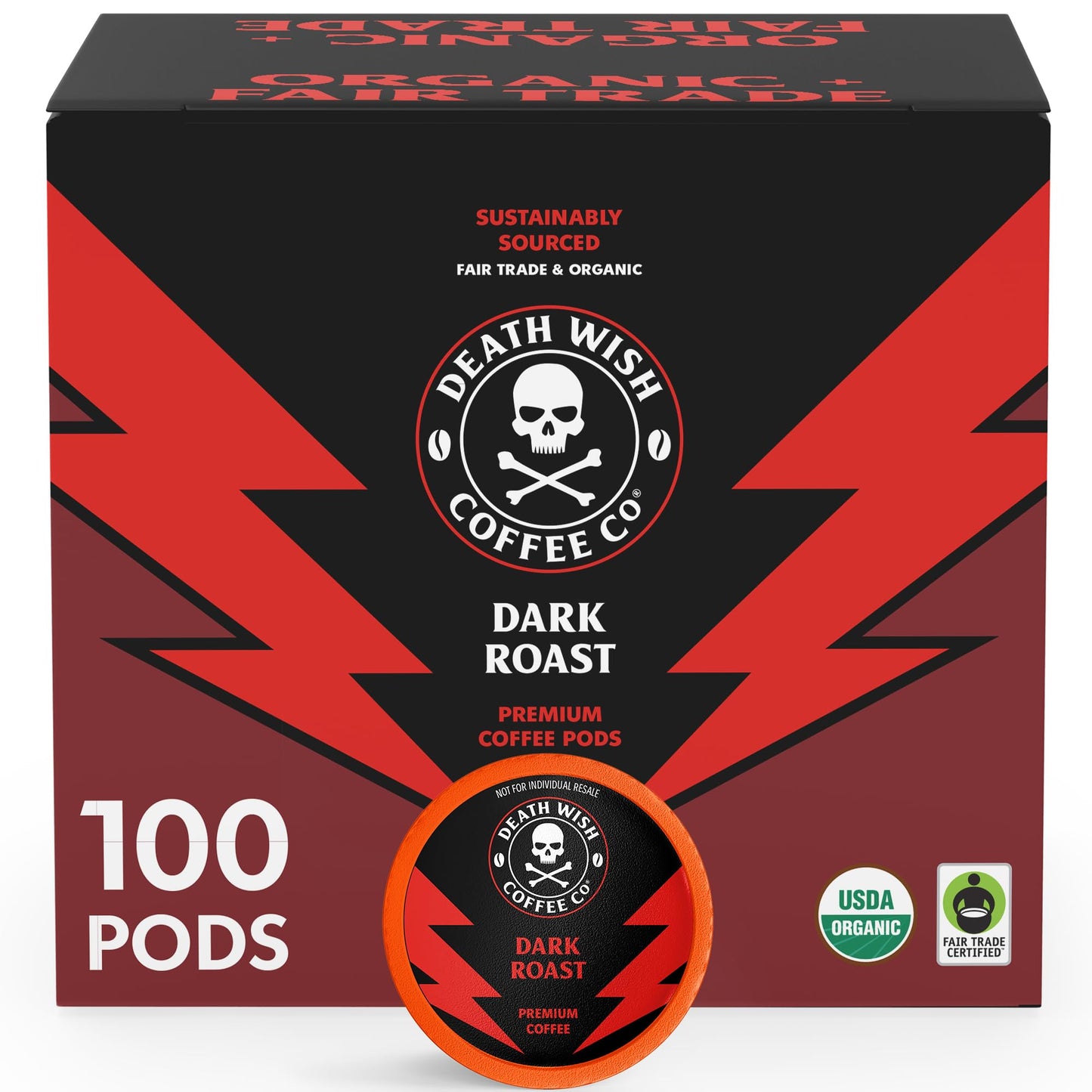 Death Wish Coffee Valhalla Java Medium-Dark Roast Pods, Organic, 50 Count