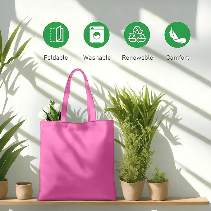 MOLOVA 1 Pack Available Premium Canvas Reusable Tote Gift Bags,Made of Natural Canvas with Handle,Work,DIY,Shopping(Pink)