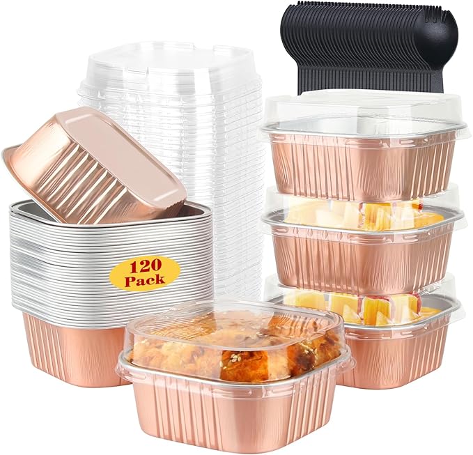 LNYZQUS 5oz Mini Cake Pans with Lids, Individual Brownie Tins 120 Pack