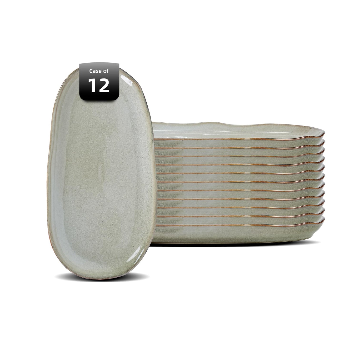 Organic Shape Highland Ceramic Mug, 24pcs 12oz Handmade Reactive Glaze Stoneware Coffee Mug with Wavy Edge, for Kitchen, Microwave & Dishwasher Safe, Scratch Resistant-grey