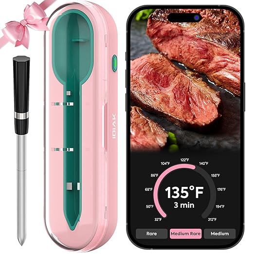 iDiAk CP10 New Gen Wireless Meat Thermometer for Grilling and Smoking-Pink