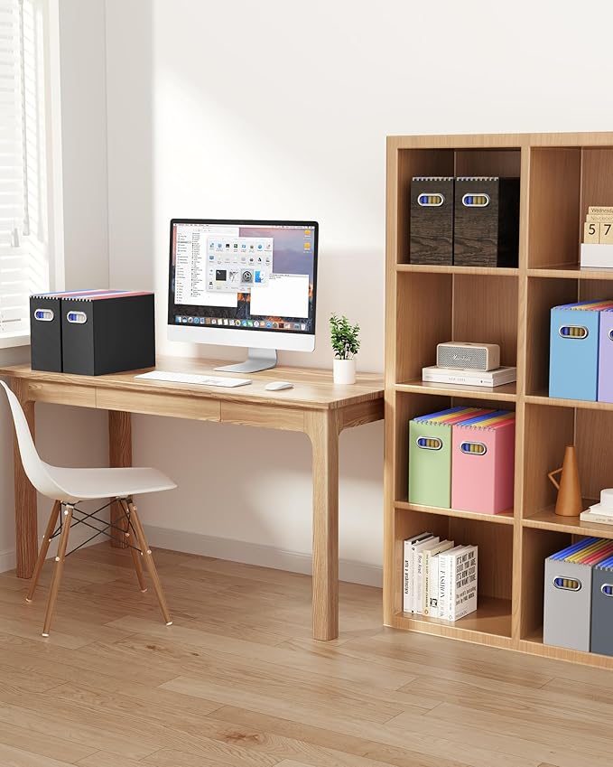 Oterri Cardboard File Organizer Box for Hanging File Folders Letter Size,File Box for Computer Desk,File Cabinet,Working Home,Office,Classroom (Brown Wood Grain Print, Letter Size - 6 Packs)