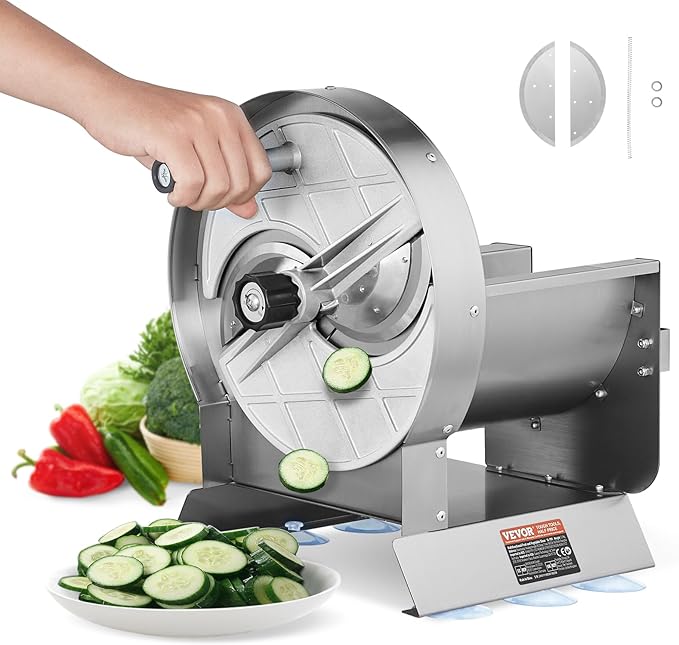 VEVOR Electric Vegetable Slicer, 0-0.5"/0-12mm Thickness Adjustable Commercial Slicer Machine, Convertible to Manual, Stainless Steel Food Cutter Slicing Machine, for Potato, Lemon, Tomato, Apple