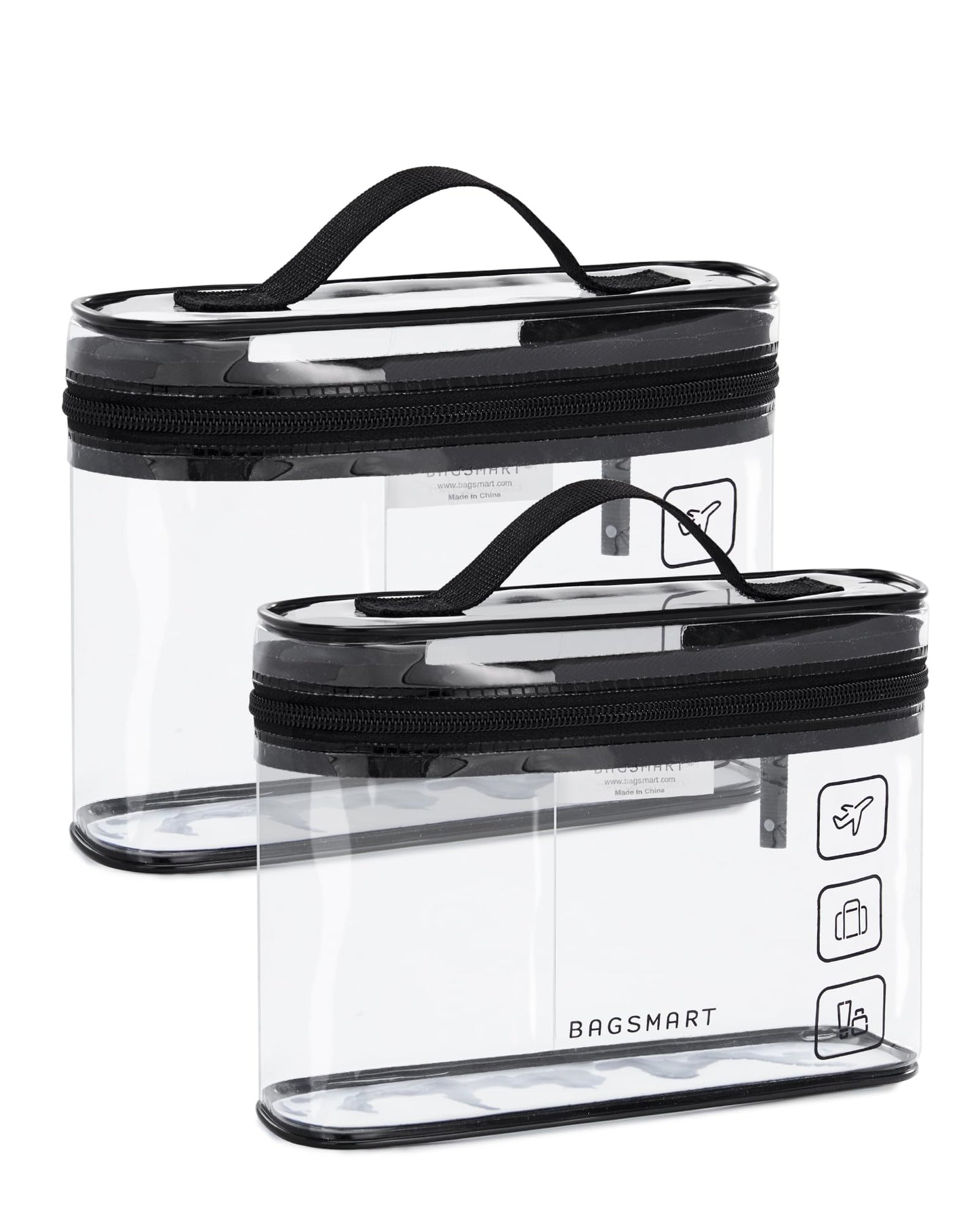 BAGSMART TSA Approved Toiletry Bag, 2 Pack Clear Makeup Cosmetic Bag Organizer, Quart Size Travel Bag for Toiletries, Carry-on Travel Accessories Essentials, Black-2pcs