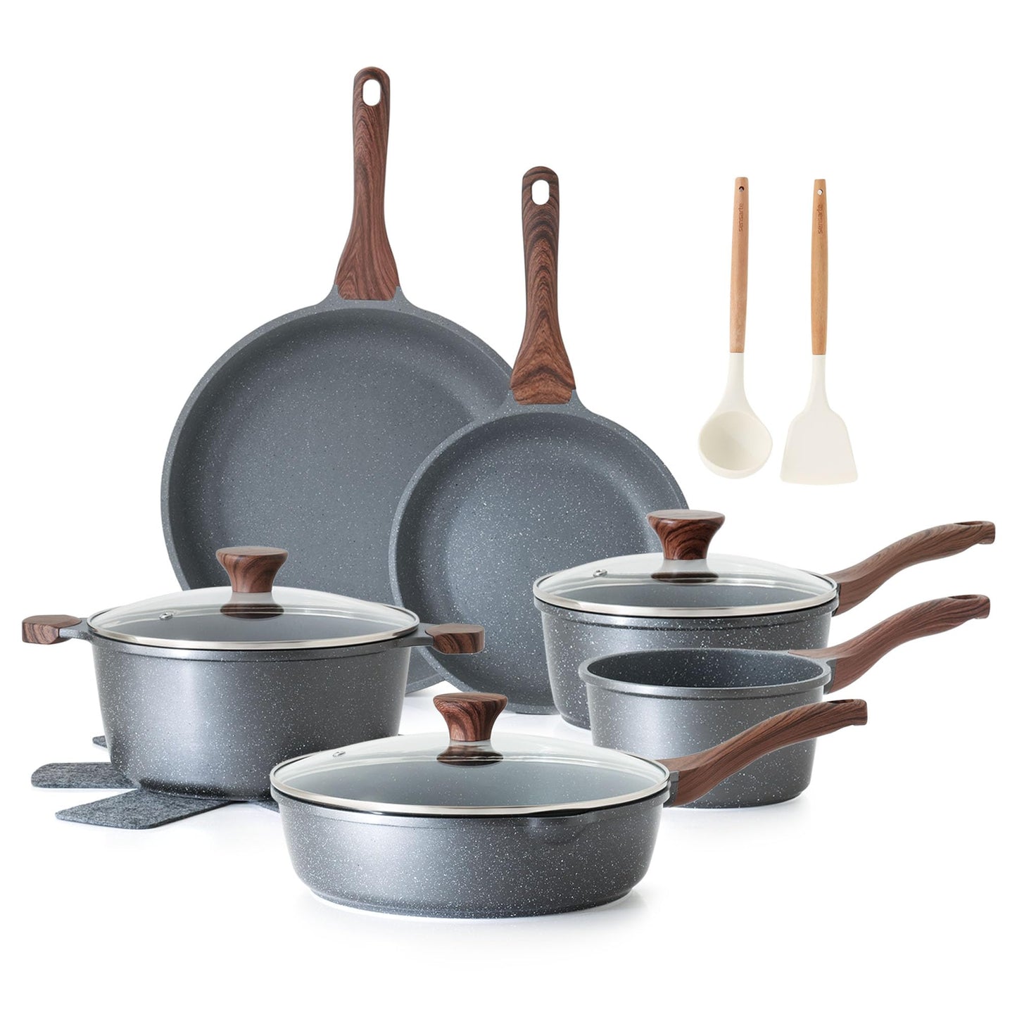 SENSARTE 16Pcs Ceramic Cookware Set Non toxic, Pots and Pans Set Non Stick