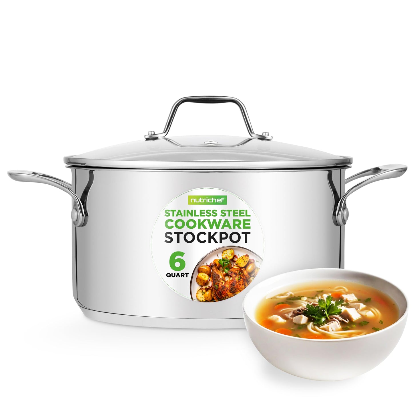 NutriChef 15-Quart Stainless Steel Stock Pot with Tempered Glass Lid - Induction Compatible Large Stockpot, Ideal for Stews & Soups, Dishwasher Safe - NCSP16
