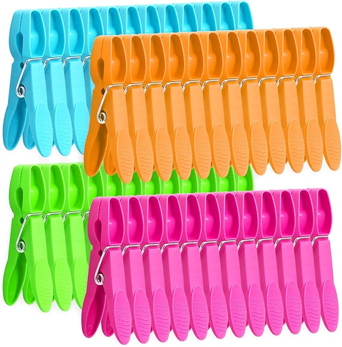 Clothes Pins,48 Pack Colored Plastic Clothespins, Clothes Pins Heavy Duty Outdoor, Non-Slip Laundry Clips for Hanging Clothes, Towels, Crafts, Picture, Clips Food Package Clips